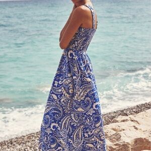 ZARA Blue Paisley Print Printed Midi Poplin Dress M Medium